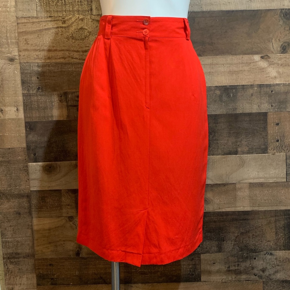 Vintage Mondi Red Orange Linen Pencil Skirt
